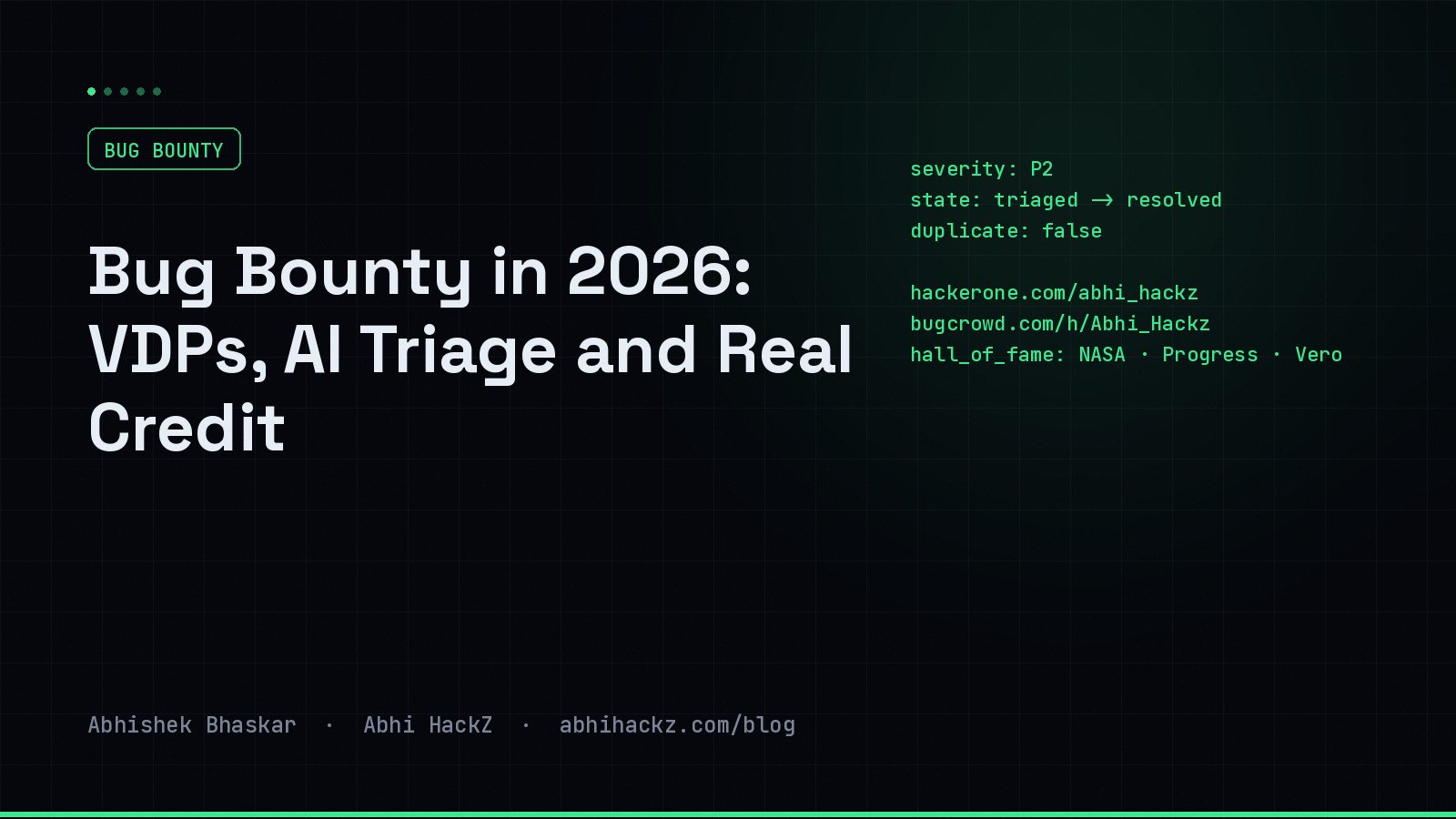 Bug Bounty in 2026: VDPs, AI-Assisted Triage and How to Earn Real Hall of Fame Credit — cover